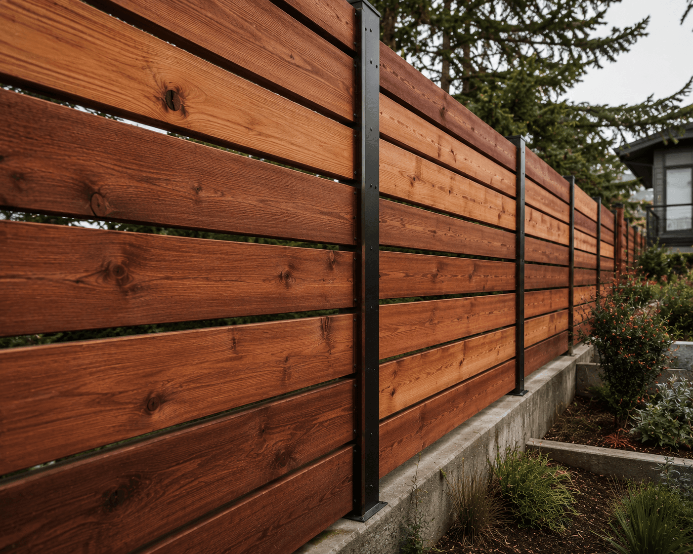 Horizontal Cedar on Steel Posts