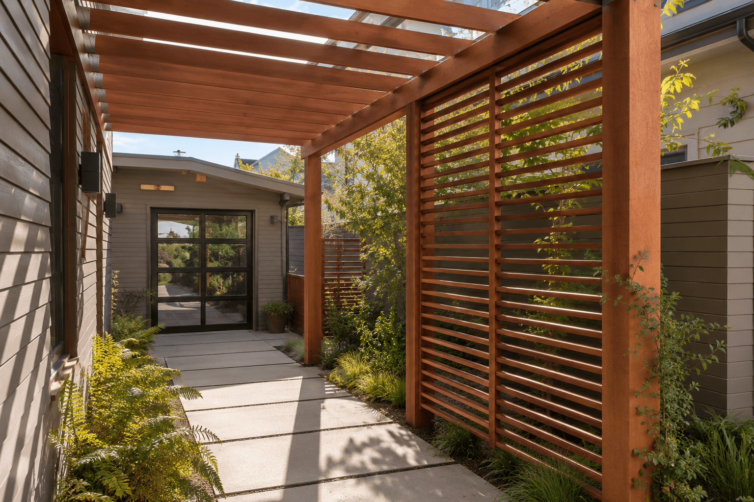 Redwood Pergola & Privacy Walk